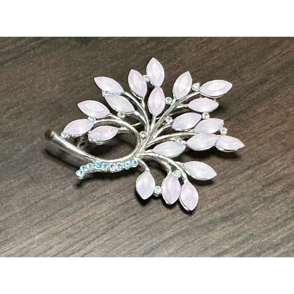 Vintage Lavender Leaves Blue Rhinestone Tree of Life Shaped Brooch Fashion Jewel - Picture 12 of 12